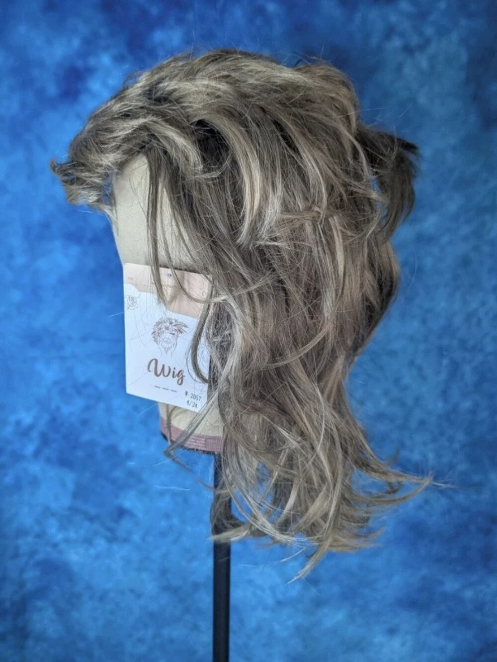 Cariniss Mullet Synthetic Wig Dark Blonde Streaked Adjustable Cap NWT
